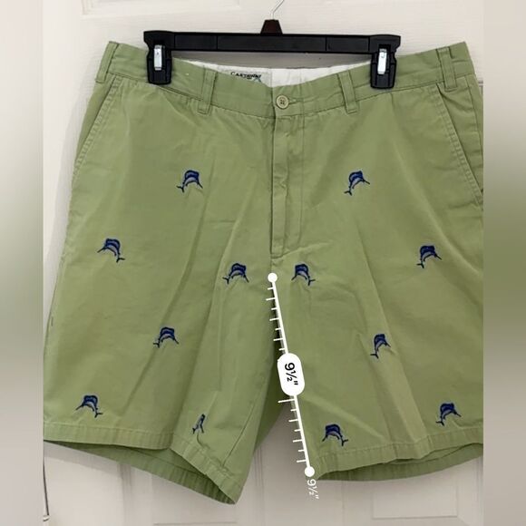 Castaway Nantucket Island Icon Embroidered Shorts Size 36 Swordfish Green Preppy - Picture 8 of 8